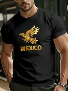 Men's Street Style Streetwear Mexican Bird Print Round Neck Short Sleeve, Unique and Eye-Catching, Versatile for Gym, Casual, Daily Wear, Events