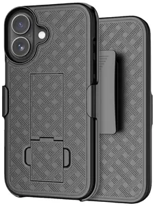 Case with Clip for iPhone 17, Nakedcellphone Slim Hard Shell Phone Cover with Kickstand and [Rotating/Ratchet] Belt Hip Holster Holder Combo - Black