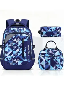 3-Piece Kids Backpack Set, Large Capacity, Unisex Laptop Backpack, Adjustable Straps, Hidden Pockets, Zip Closure, Perfect for School & Daily Use