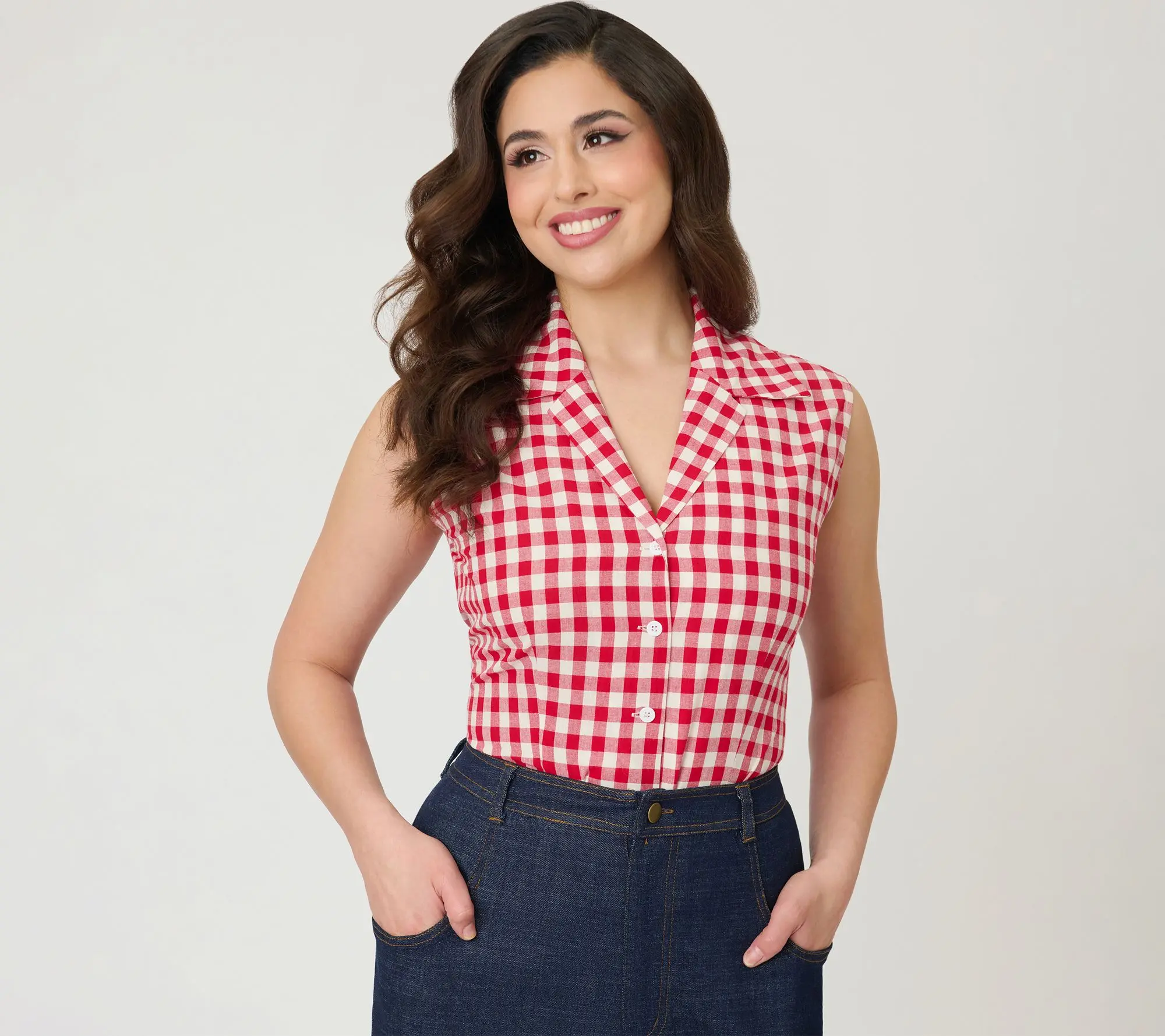 Barbie x Unique Vintage Red Gingham Picnic Blouse