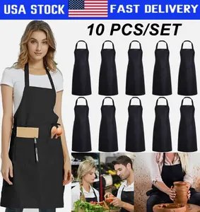 10x Plain Bib Aprons Unisex Commercial Apron Bulk for Kitchen Cooking Restaurant