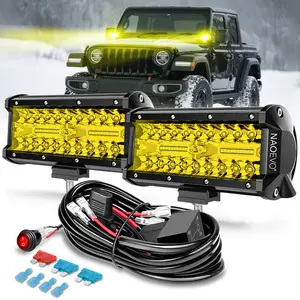 NAOEVO 7 Inch Yellow LED Light Bar, 240W 24,000LM Offroad Fog/Driving Lights LED Pods with 2 Leads Wiring Harness Kit, Spot & Flood Work for Truck Boat UTV ATV, 2-Pack (Yellow) fathersdaygift