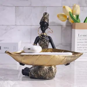 African Queen Design Resin Statue with Tray, 1 Count Elegant Home Decor Ornament, Decorative Sculptures, Creative Desktop Decoration for Living Room Office Bedroom, Modern Home Decoration