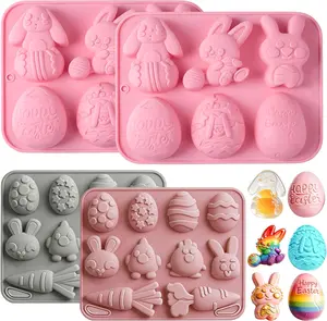4 Pack Easter Chocolate Molds Silicone, Non-Stick Egg Shaped Silicone Mold Bunny Jello Mold Assorted Half-3D Cartoon Design for Baking Candy Gummy Soap Jelly Cookie & Easter Basket Stuffers