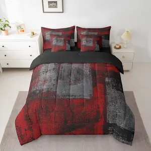 Grunge Ombre Comforter,Geometric Abstract Bedding Set,7 Piece Bed in A Bag for Teen Boys,Modern Oil Painting Bed Set with Sheets