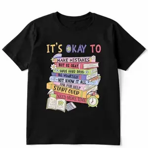 It's Okay to Make Mistakes Inspirational Book Stack Design Black T-Shirt for Book Lovers