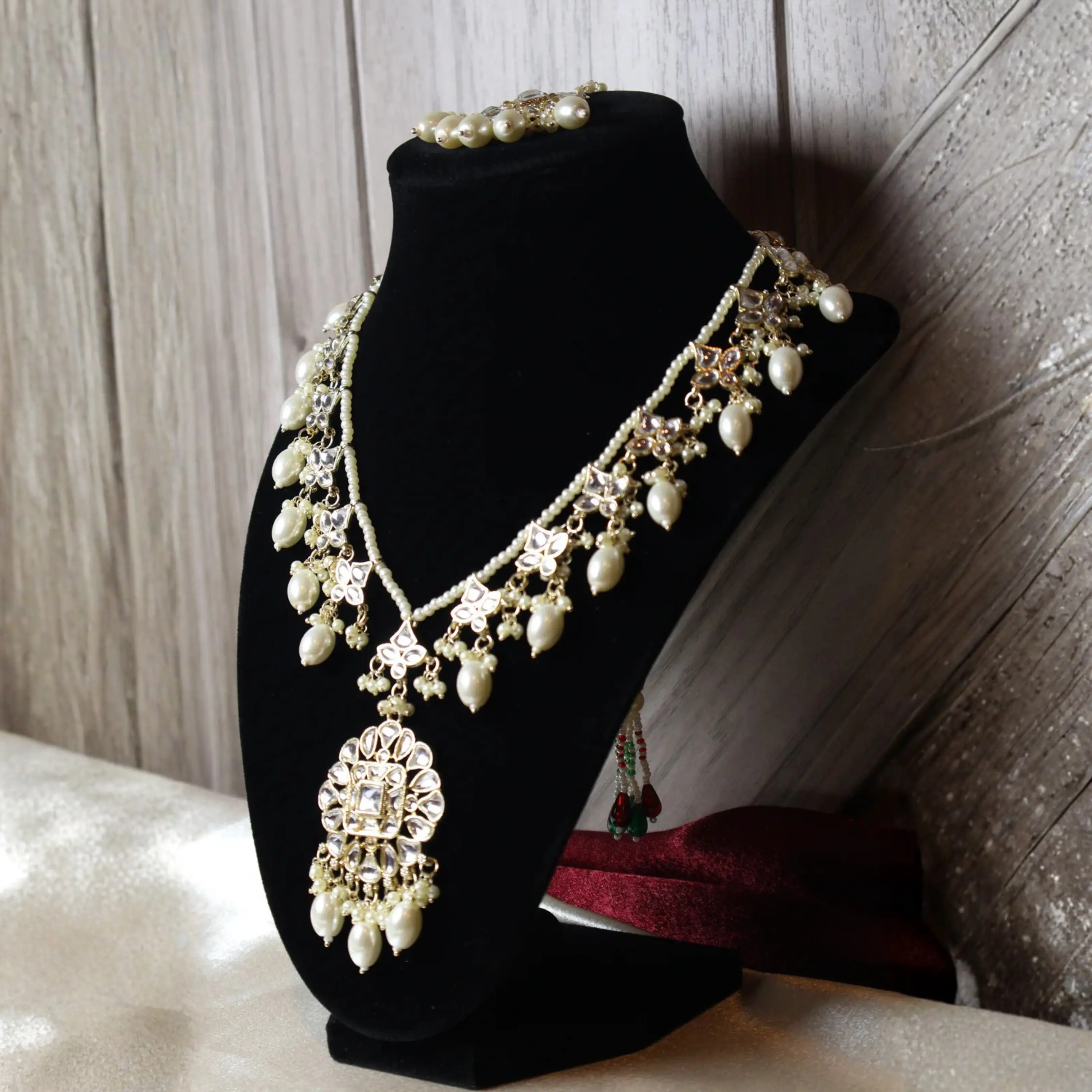 SADAF Pearl & Gold Kundan Bridal Necklace Set with Tikka & Earrings | South Asian Indian Pakistani Wedding Jewelry