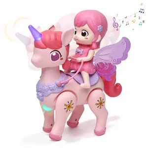 Uinle Baby Unicorn Toy with Princess Doll, Sound Light Music, Realistic Riding Action, Best Gift for Kids 3+, Requires 3x Aa Batteries