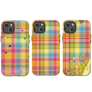 Vibrant Multicolor Plaid Phone Case|Colorful Rainbow Plaid Star Phone Case|Funky Checkered Pattern with Floral & Pear Accents For iPhone 17 Pro Max 16 15 14 13 12 11 for Samsung S21 S22 S23 S24 S25 S26 Phone Case|gift for him for her|Best Gift