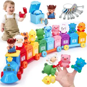2 Years Old Farm Animals Finger Puppet Key Train Counting Toy, Sorting Game, Matching Game, Children's Day Gift, Toy for 2 3 4 Year Old Boys and Girls