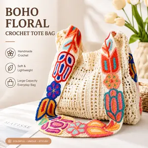 Boho Floral Crochet Tote Bag | Handmade Shoulder Bag for Beach & Daily Use Boho Floral Crochet Tote Bag | Handmade Shoulder Bag for Beach & Daily Use