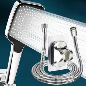 High Pressure Handheld Shower Head, 3 Counts/set Including 1.5m Shower Hose & Adhesive Bracket, Large Water Outlet Shower Head with 3 Bathing Modes, Shower Head Set for Bathroom Hotel Salon Showerhead