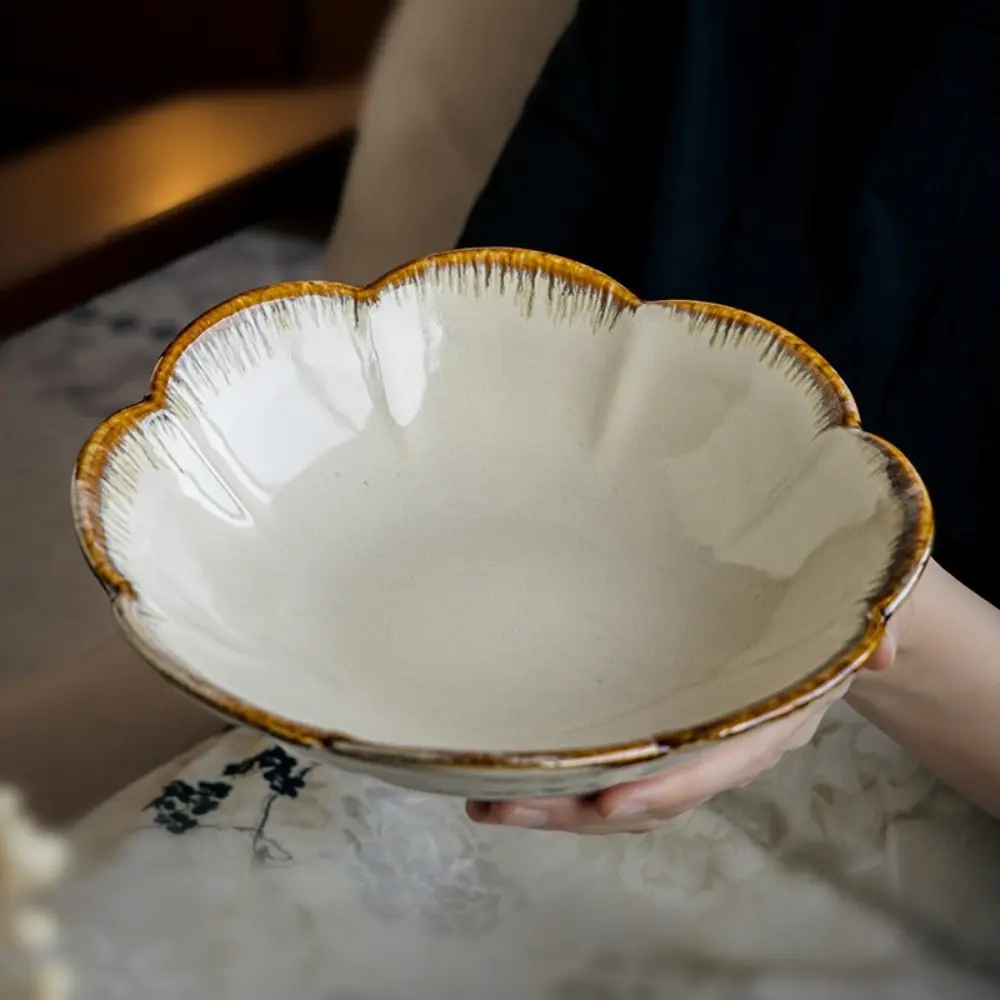Boixioda Handmade Ceramic Flower Plate, 8.8 Inch Large Capacity 870ML, Special Shape Serving Salad Bowl, Pasta Dish, Fruit Tray, Dessert Bowl, Salad Serving Plates, Household Fruit Plate