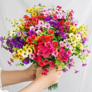 12 Bundles Artificial Faux Daisy & Eucalyptus Flowers - UV-Resistant Fake Silk Colorful Plants for Outdoor Home Decor, Planter, Porch, Patio, Artificial Artificial Flowers