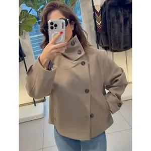 Tailored wool jacket for women, oversized brown jacket, asymmetrical button up collar long sleeved jacket, soft and comfortable warm fabric jacket, casual office coatRAIMENTRY