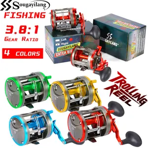 Sougayilang [US In Stock] Trolling Drum Reel, horizontally wound graphite body, 3.8:1 speed ratio, all-metal construction, 480m/0.50mm high-capacity fishing line, suitable for outdoor sports saltwater fishing.