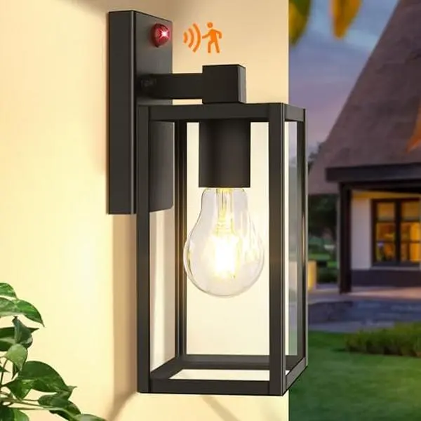 MATULSA Motion Sensor Outdoor Wall Lights, Dusk to Dawn Porch Lights Outdoor Wall Sconce Lanterns, 3 Lighting Modes Exterior Lighting Fixtures, Outside Lights for House Front Door Garage(Bulbs are Not Included)