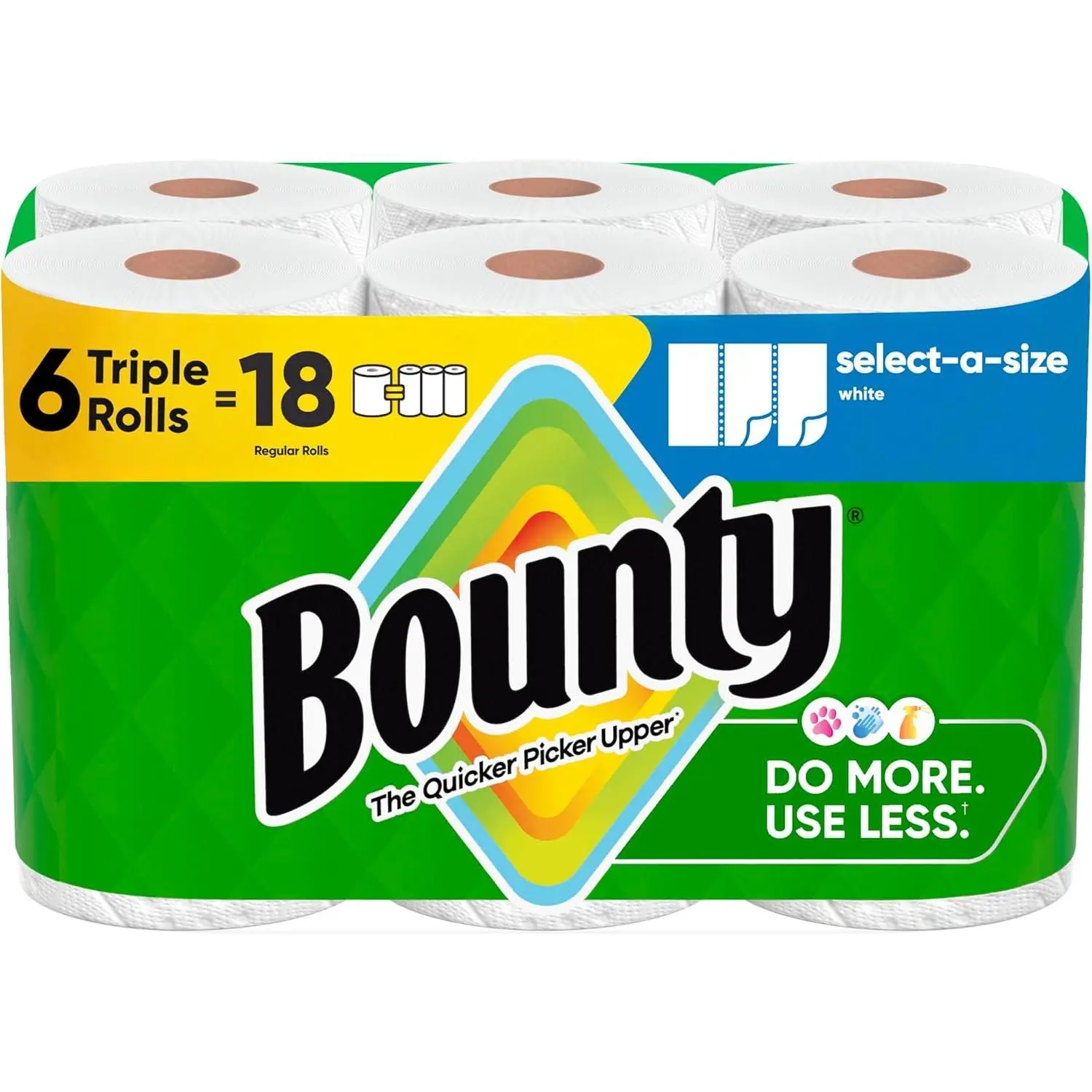 Bounty Unscented 2-Ply Select-A-Size White Kitchen Paper Towel Sheets, Spill Control, 6 Triple Rolls (Equals 18 Regular Rolls) - 3 Triple Packs for Cleaning