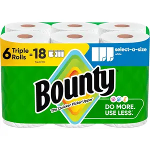 Bounty Select-A-Size Paper Towels, White, 6 Triple Rolls = 18 Regular Rolls (3 Packs of 2)