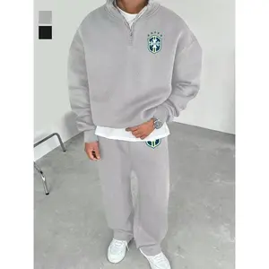 Trendy Brazil Style Half-Zip Sports Set, Soft Fabric Hoodie & Jogger Pants, Street Fashion, Casual, Fall Winter Wear