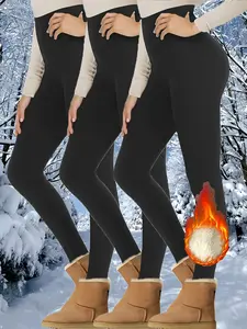 3pcs Women's Thermal Yoga Leggings With Pockets, Thick And Tight Pants For Outdoor Sports In Autumn And Winter, Comfortable Indoor Leggings In Winter, Outdoor Running And Fitness Yoga Pants High Waisted Soft Workout woman fleece-lined high-waisted