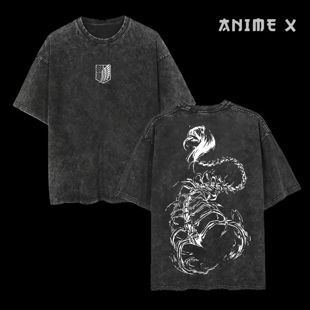 Retro Vintage "Demon" Eren Yeager Attack On Titan Anime Double Printed Oversized Washed Tee Unisex Oversize Anime Manga Washed Heavyweight Cotton T-shirt, Gift For Anime Fan, Anime Lover