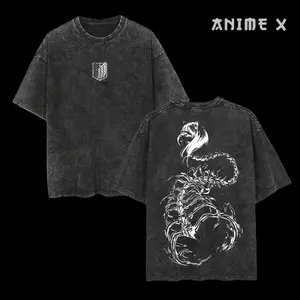 Retro Vintage "Demon" Eren Yeager Attack On Titan Anime Double Printed Oversized Washed Tee Unisex Oversize Anime Manga Washed Heavyweight Cotton T-shirt, Gift For Anime Fan, Anime Lover