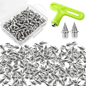 240 Pieces 1/4 Track Spikes, Steel Cross Country Spikes, Pyramid Replacement Shoe Spikes with Wrench for Sprint Running Climbing Golf Shoes