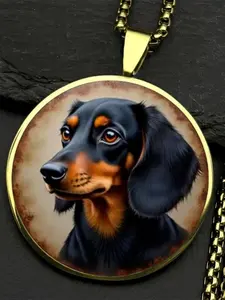 Dachshund-themed Necklace, Zinc Alloy Transparent Glass Pendant, Commemorative Jewelry for Pet Lovers.