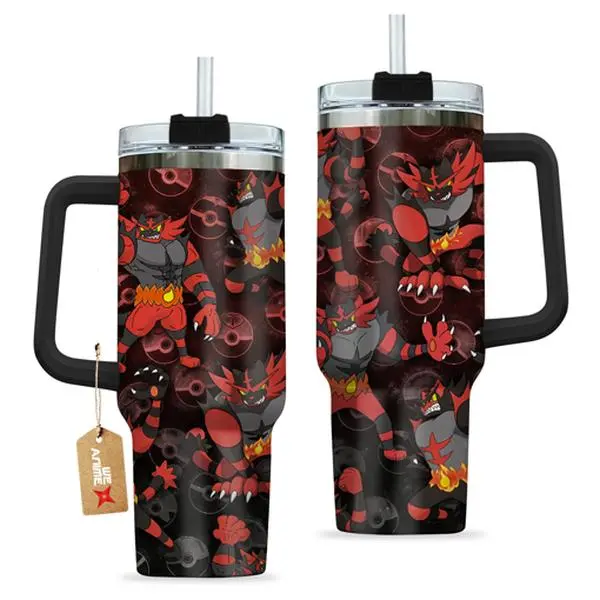 STORMMECH2 - 40oz Incineroar Insulated Portable Beverage Flask - Double-Wall Vacuum Stainless Steel, Cartoon Design, Washable Leakproof Straw Lid with Black Cap & Handle, 12H Hot/24H Cold Retention, Valentine Gift Drinkware, Flasks