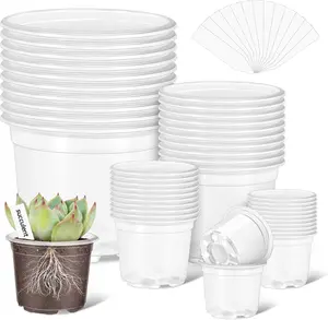 Transparent Nursery Pots Variety Pack, 40-Pack with 40 Plant Labels, 5/4/3/2.75 Inch Plastic Planter Containers with Drainage Holes for Garden Flower Seedlings (Home Improvement, Greenhouse Seed Starting)