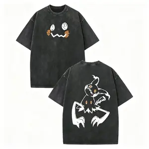 Pocket Monsters Style Washed Cotton T-Shirt, Oversized Unisex Graphic Tee S-5XL, Soft Pre-Shrunk Retro Streetwear Casual Top