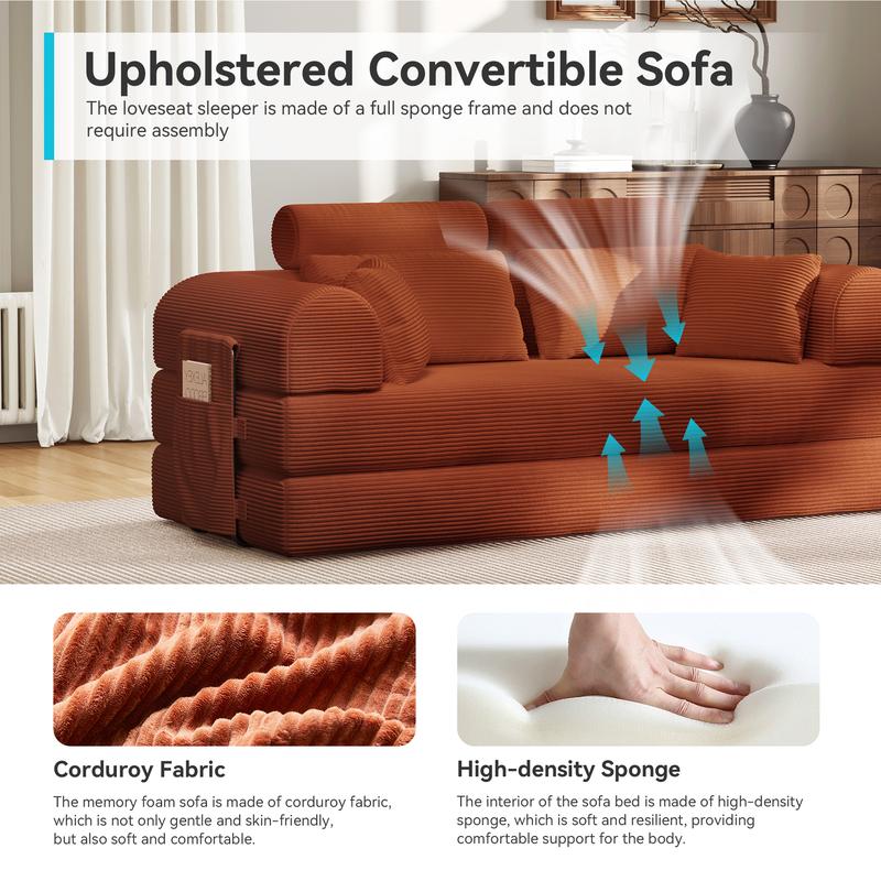 5-in-1 Reinforced Folding Sofa Bed | 79" Steel Support Frame with High-Resilience Memory Foam | Sturdy & No Tools Needed for Family Living Room