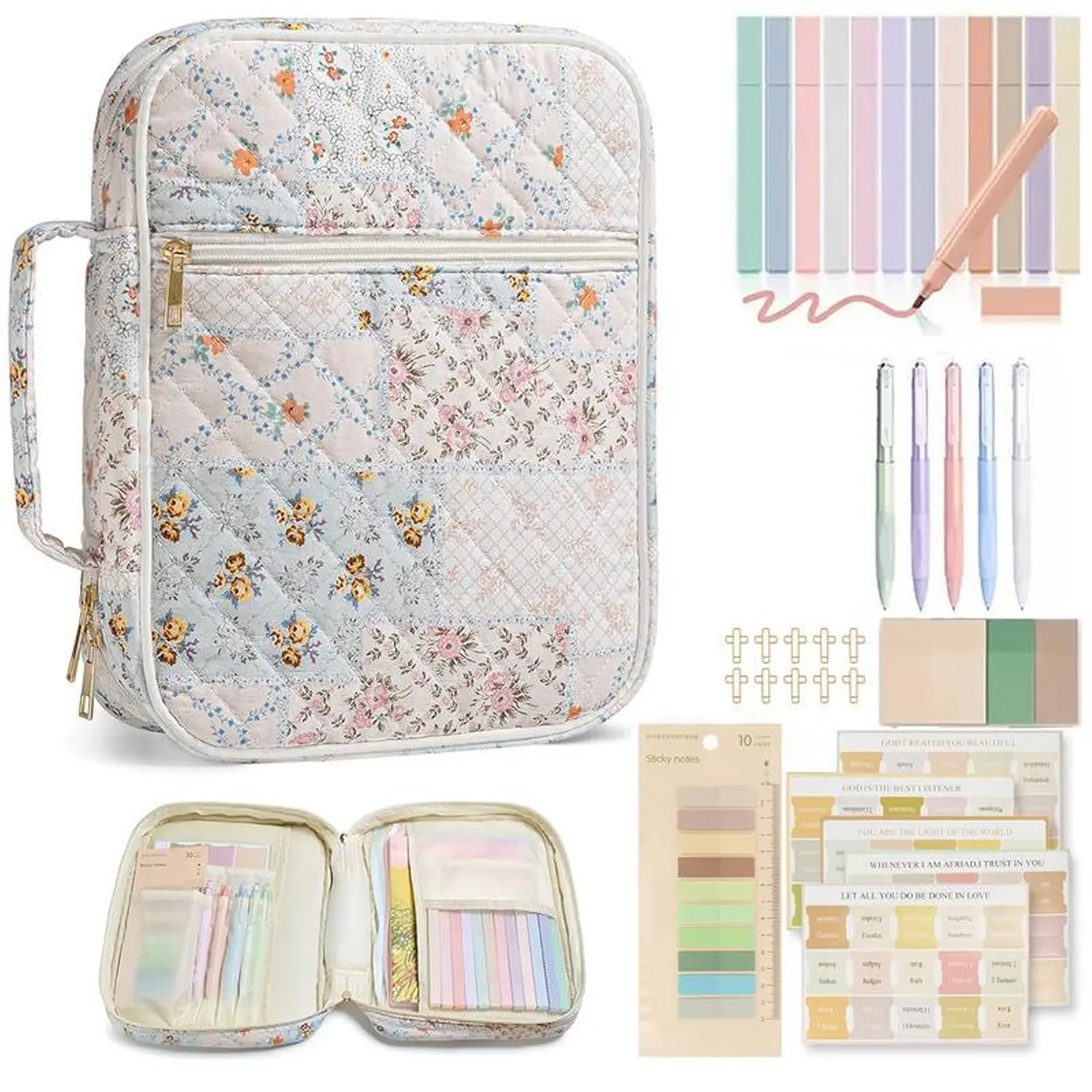 Bible Cover Case for Women Large Quilted Bible Carrying Case with Durable Handle for Girls Bible Study Supplies Accessories Christian Gifts for Women