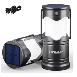 4-Pack Solar Camping Lantern, USB Rechargeable LED Lanterns Battery Powered Pop Up Flashlight Lamps with Three Modes Power for Power Outages Hurricane Supplies Emergency Indoor & Outdoor