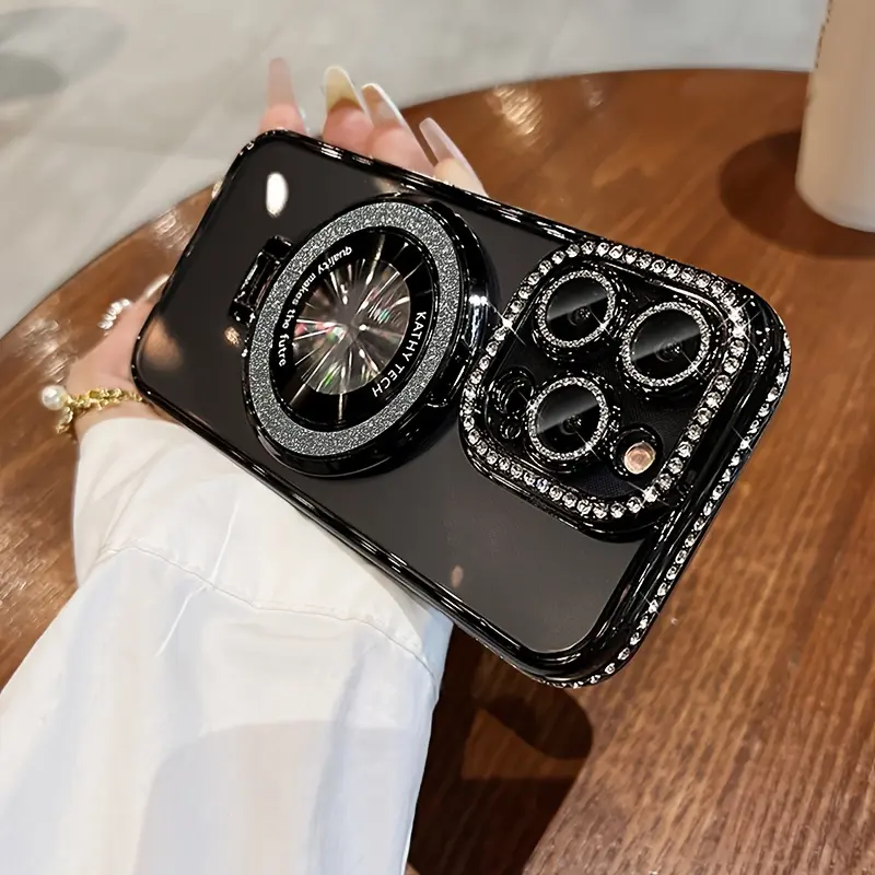 Luxurious Mobile Phone Cases For Ladies. Electroplated Glitter Magnetic Bracket Suitable For 17 Mobile Phone Case Iphone14 Shiny Niche High-end 11 12 13 14 15