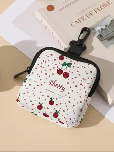 Cherry Pattern Printed Coin Wallet, Stylish Wallet, Multi-Functional Storage Bag, Durable Polyester with Digital Print, Ideal Gift for All Seasons