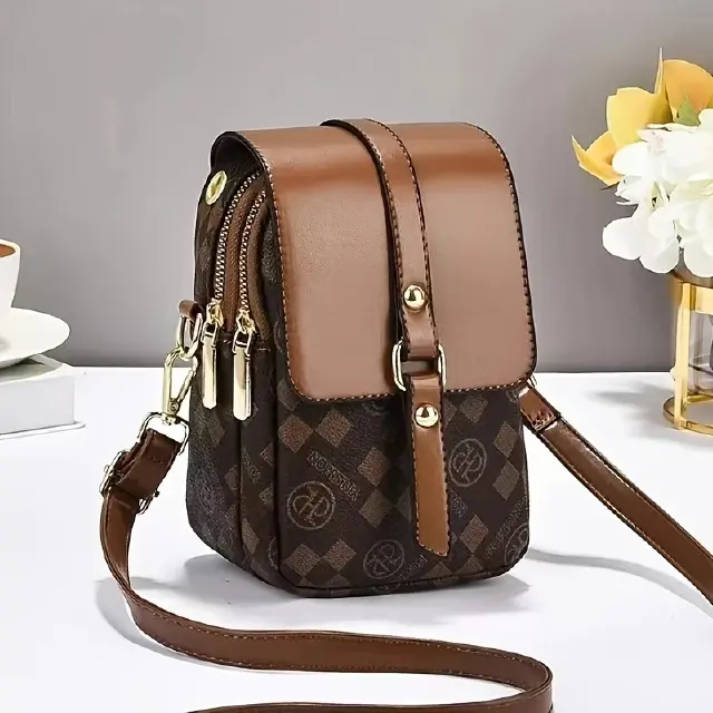 Color blocking diamond grid old flower small bag, women's new trendy and fashionable mini crossbody bag, portable phone bag, armpit bag