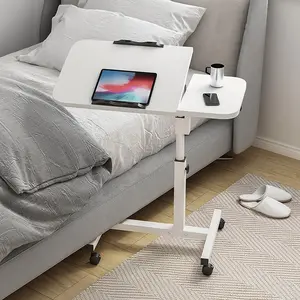 Height Adjustable Laptop Table with Wheels 60-95cm Tiltable Desk Side Table for Bed Sofa Office White