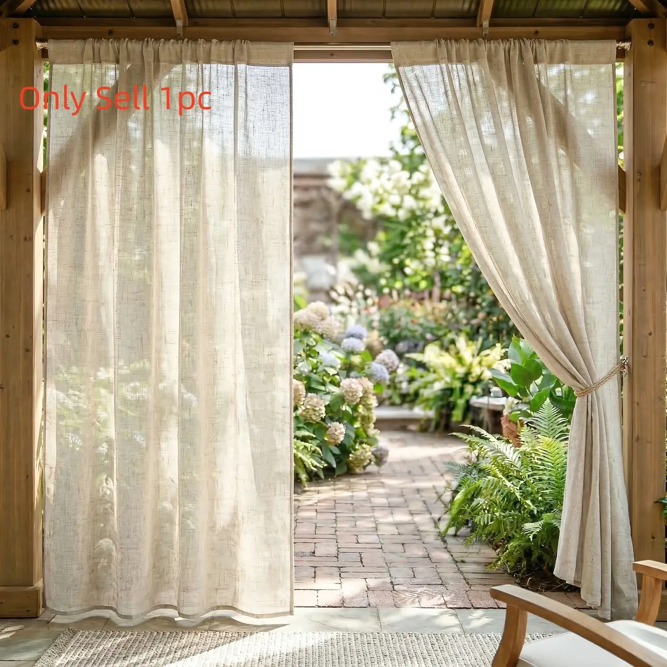 1pc UV Protection Courtyard Curtains, Outdoor Curtains, Fade-Resistant Drapes for Patios, Porches, Canopies, Privacy & Sunshade Home Decorative Curtain, Window Sun Blocker