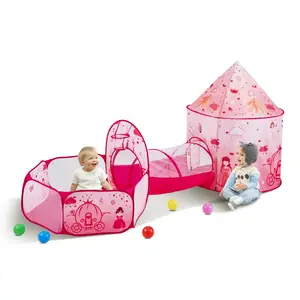 【Summervibes】VEVOR 3 in 1 Kids Play Tent with Tunnel for Girls,  Princes, Boys, Babies and Toddlers, Indoor/Outdoor Pop Up Playhouse with Carrying Bag & Banding Straps as Birthday Gifts, Magenta Color
