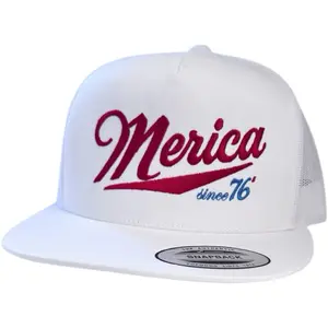 Reckless Wear Merica' 76 Hat - White American Feather Snapback with Embroidered Design in YP6006, Richardson 112, 268, and Otto Styles