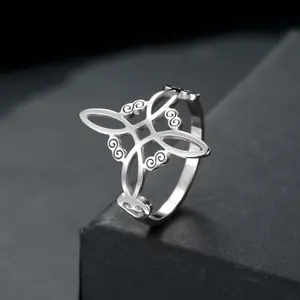 Stainless Steel Witch Knot Ring – Hollow Engraved Design, Personalized Protective Jewelry Gift for Men & Women