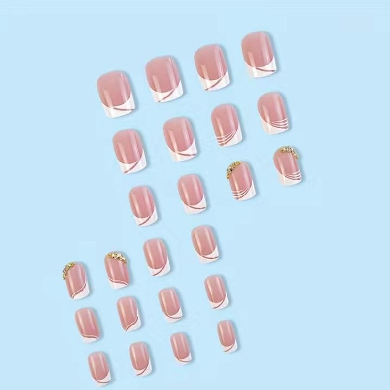 24 Pcs French Tip Press On Nails Short Square Fake Nails Nude Pink Glue On Nails With Rhinestones Designs Medium French Acrylic Nails White Nail Tip Artificial Nails For Women Nail Art Decorations Nail Care Nail Polish Polish Manicure Cutics Cosmetic