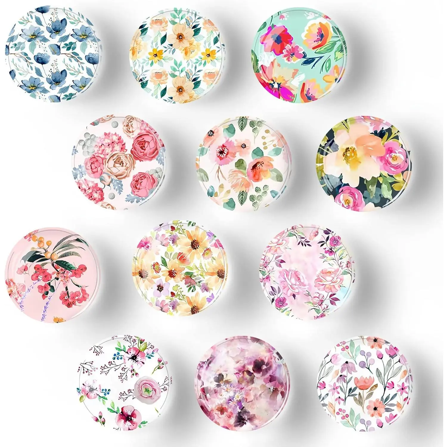 12count Glass Strong Magnetic Refrigerator Magnet Fridge Sticker,Colorful Flowers Crystal Fridge Magnets Decoration for Crafts,Fridge Magnets for Kitchen, Office Whiteboard, Cabinet and Dishwasher