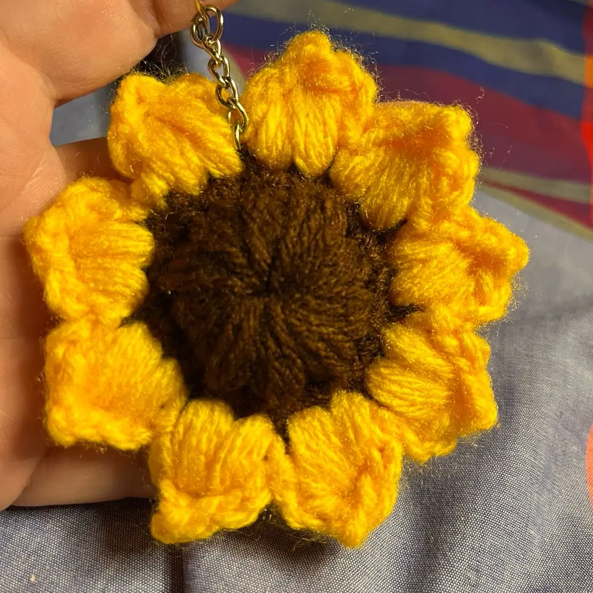 Handmade Crocheted Sunflower Keychain!