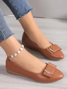 Women's Black Pointed-Toe Comfortable Walking Flats, Rhinestone Bow Accent, Slip-On Design, Suitable for Daily Walks, Casual Outings, Urban Commutes, Office Wear, Shopping Trips, All-Match Stylish Flat Shoes, Fashionable Footwear.