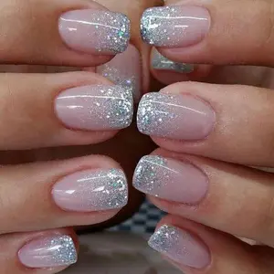 30pcs Short Press On Nails, Shining Stick on Fake Nails Design Glossy Acrylic Nails Tips Glue on Nails For Women False Nail Kit With Nail Glue