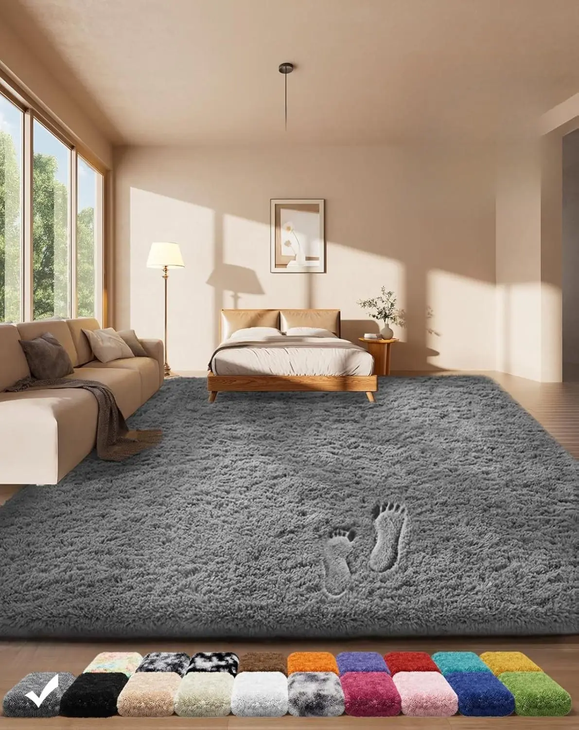 [New Deal] - 4x6 Area Rugs for Living Room Bedroom, Upgrade Non-Slip Fluffy Soft Grey Shag Carpet, Indoor Floor Gray  Fuzzy Shaggy Living Room Plush Rug for Kids Home Dorm Decor Aesthetic