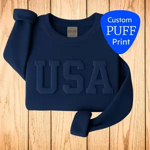 Custom Puff Print USA Sweatshirt, America Puff Crewneck, Personalized Puff Writing For Companies, Embossed Crewneck, Metallic Puff Print